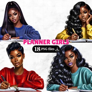 18 Bellissimo pacchetto PNG di ragazza nera Boss Babe Clipart di amore per se stessi Ragazza potente Boss Afro American Planner Girl Motivazione alla moda Sublimazione
