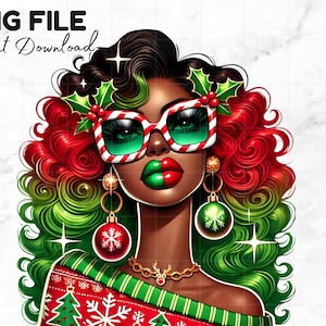 Menina Negra de Natal Peculiar Png Clipart de Férias Menina Negra de Inverno Ilustrações Caprichosas Sublimação Alegre Download Digital
