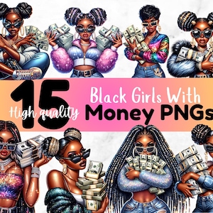 15 Mädchen mit Geld Clipart Bundle Hustler Mädchen PNG Girl Boss Hustle PNG Geld Inspiration Aufkleber Planer Becher Clipart Sublimation