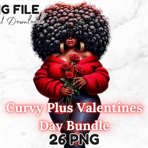 26 Curvy Plus Valentinstag Png Bundle Schwarze Frauen Mit Afro Clipart Rot Romantische Paare Liebe Dicke Mädchen Sublimation Digitaler Download