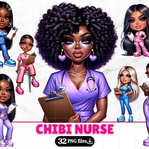 32 Chibi Krankenschwester Clipart Chibi Frauen Png Krankenschwester Aufkleber Planer Girls Journal gesundheits schwarz Krankenschwester Clipart Chibi Fashion Doll Girl Boss