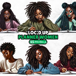 35 zwarte meisjes met Loc's PNG-bundel Boss Babe zelfliefde Clipart Dread Faux Locs meisje baas Afro planner meisje mode motivatie sublimatie