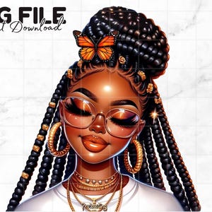 Lächelnde schwarze Mädchen Png schöne schwarze Frauen Clipart Schmetterling Haar Afro Melanin Königin schwarze Mädchen Magie Sublimation Digitaler Download