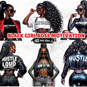 45 Black Girl Clipart Bundle Planer Girl Afro Empowerment Motivations Boss Babe Selbstliebe ermächtigte schwarze Frauen Chef Inspirierende Zitate