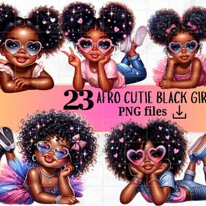 23 zwart meisje clip art bundel meisje png peuter meisje clipart mooie jonge prinses Afro-Amerikaanse melanine magische sublimatie