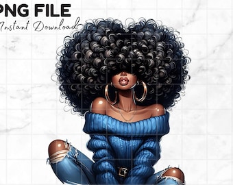 Beautiful Black Girl Png Black Girl With Afro Clipart Big Hair Afro Melanin Queen Black Girl Magic Blue Sublimation Digital Download
