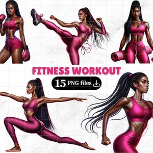 15 Fitness schwarze Mädchen Clip Art Bundle Workout Gym Girls png Selbstliebe ermächtigt athletisch schwarze Mode-Frauen-Planer Mädchen schwarze Magie