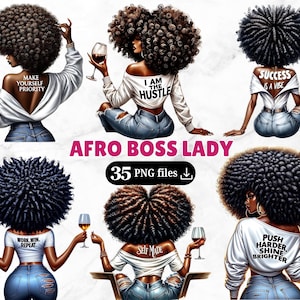 35 Afro Boss Lady Png Bundle Émancipation des amateurs de vin Motivation Patron Babe Amour de soi Fille autonome Citations inspirantes