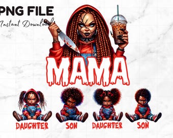 Mamá de terror PNG Agregue el nombre de su hijo Fuente incluida Personaje de película de miedo Temporada de otoño de Halloween Sublimación Camiseta espeluznante Camiseta asesina Vaso
