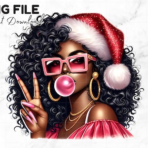 Black Santa Girl PNG Schwarze Mädchen Clipart Afro Schwarze Frauen Weihnachten Weihnachtsmann Winter Frohe Weihnachten Mädchen Sublimation Digitaler Download