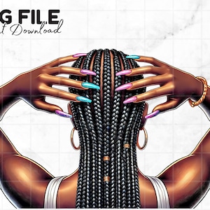 Trecce di ragazza nera PNG Belle donne nere Parrucchiere Clipart Capelli Afro Melanina Regina Ragazza nera Magia Sublimazione Download digitale