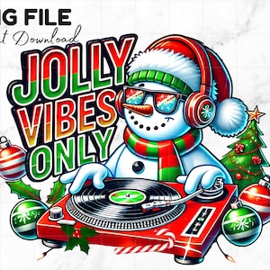 Jolly Vibes alleen PNG kerstsneeuwpop DJ png voor shirts kerstvakantie winter clipart grappig kerstshirt png sublimatie digitale download