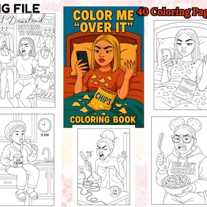 40 páginas engraçadas de livros para colorir de garotas negras para adultos e adolescentes 40 páginas de humor exageradas em negrito fácil download digital pacote PNG