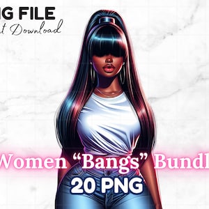 20 bellissime donne nere PNG Bundle Baddie Capelli lisci Bella ragazza Clipart Melanina Regina Ragazza nera Magia Sublimazione Download digitale