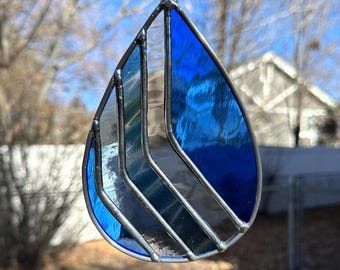 Stained Glass Raindrop Suncatcher: Handcrafted Window Decor