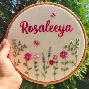 Personalized Baby Girl Name Embroidery Hoop • Custom Floral Nursery Wall Art • Handmade Baby Shower Gift • Baby Birth Announcement Sign