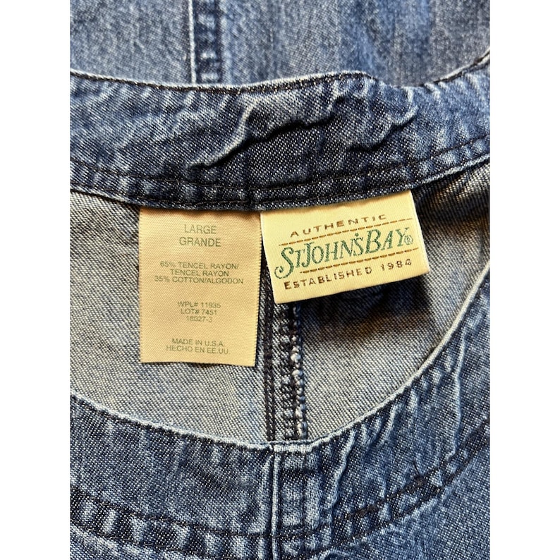 Vintage 90s Denim Dress Large Midi Tencel Cotton Blend Pinafore USA Cottagecore image 3