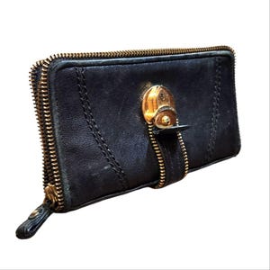 Y2K Juicy Couture Sheep Leather Wallet Clutch: Black & Gold Locket