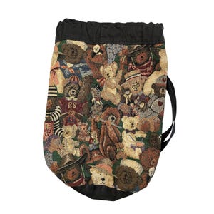 Vintage 90s Teddy Bear Tapestry Bag Round Drawstring Backpack Kidcore Cottage Teddy Bear Tapestry Bag - Etsy main image 2