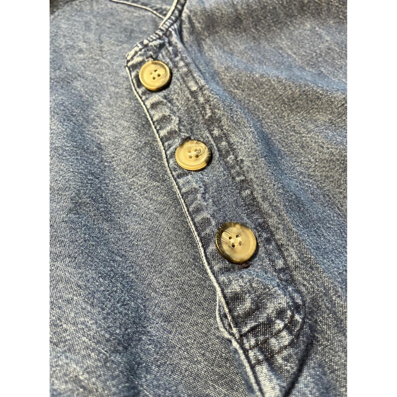 Vintage 90s Denim Dress Large Midi Tencel Cotton Blend Pinafore USA Cottagecore image 12
