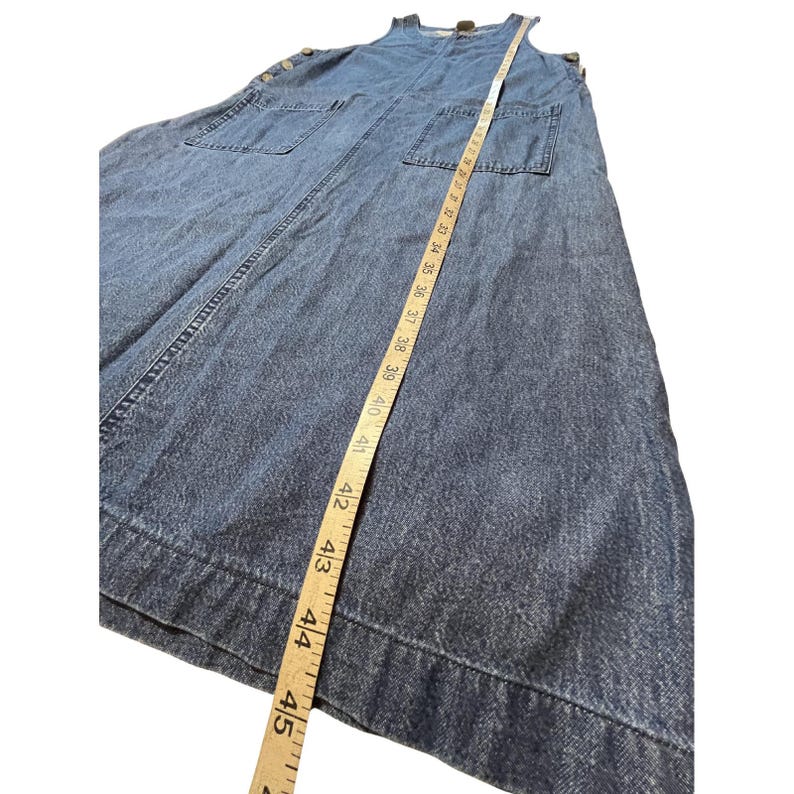 Vintage 90s Denim Dress Large Midi Tencel Cotton Blend Pinafore USA Cottagecore image 7