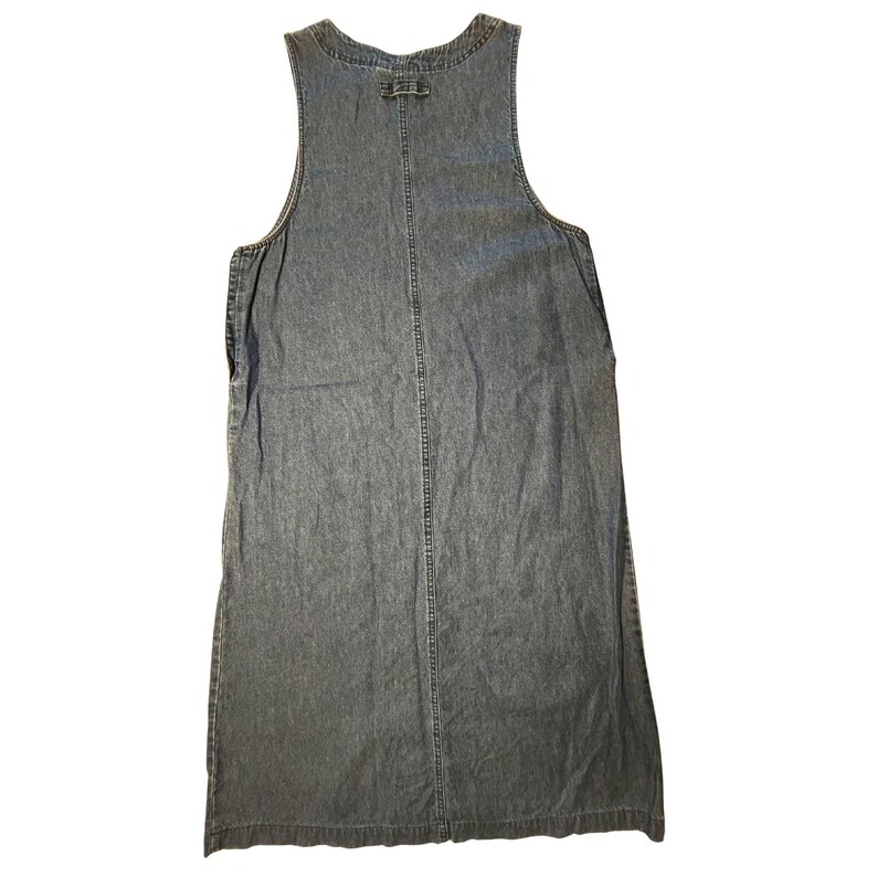 Vintage 90s Denim Dress Large Midi Tencel Cotton Blend Pinafore USA Cottagecore image 2