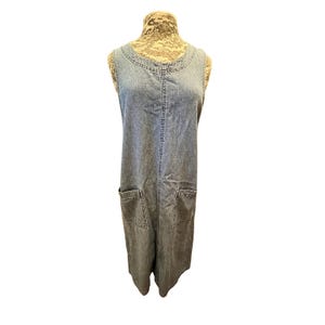 Vintage 90s Denim Dress Large Midi Tencel Cotton Blend Pinafore USA Cottagecore image 4