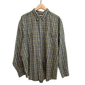 Vintage 90s Men&#39;s 2X Shirt Wrangler Rugged Wear Button-down Blue Green Plaid Long Sleeves Workwear Classic Western Office Farm Ranch Basic
