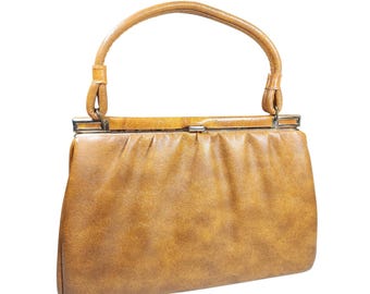 Vintage Mid Century Kelly Frame Purse Marbled Tan Kisslock Retro Mod 50s 60s