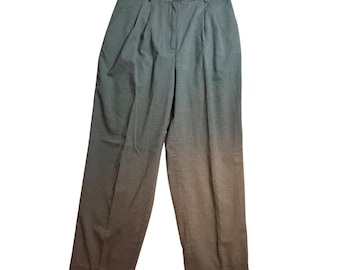 Vintage 90s Pants Trousers Green Tapered Leg Pleated Pockets Elastic Waist 12