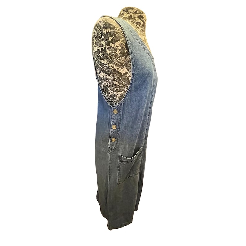 Vintage 90s Denim Dress Large Midi Tencel Cotton Blend Pinafore USA Cottagecore image 10