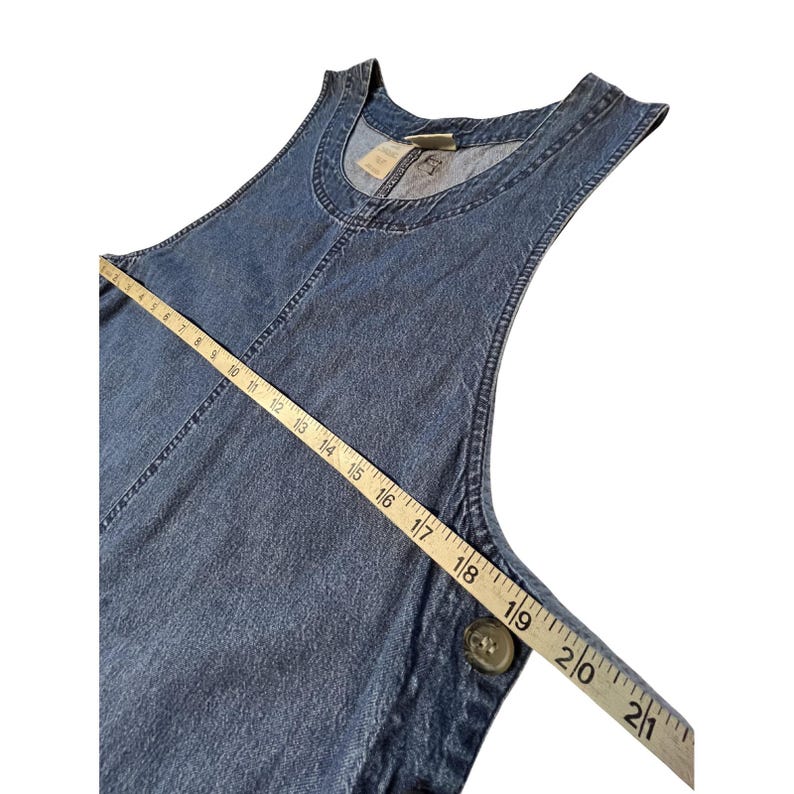 Vintage 90s Denim Dress Large Midi Tencel Cotton Blend Pinafore USA Cottagecore image 6