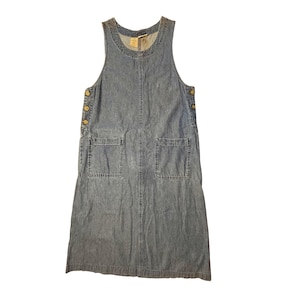 Vintage 90s Denim Dress Large Midi Tencel Cotton Blend Pinafore USA Cottagecore image 1