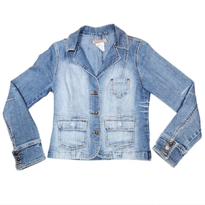 Y2K Distressed Denim Jacket: Paris Blues Moto Biker Blazer