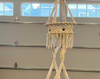 Vintage Large Macrame Double Plant Hanger Boho 70s MCM Decor Wall Hanging