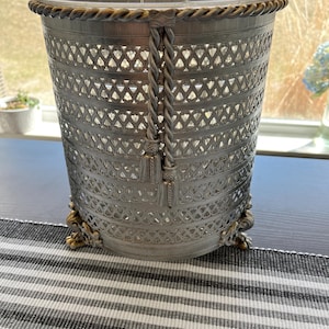 Vintage filigree ormolu Hollywood Regency basket/waste/vanity trash can