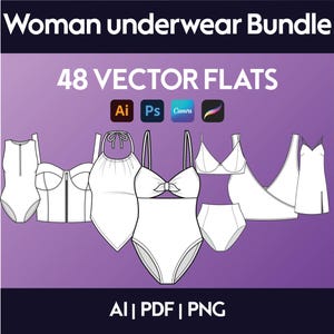 下着モックアップ パックと 48 の女性ファッション ベクトル - ファッション デザイン パック - モックアップ Procreate - Vector Technical Designs