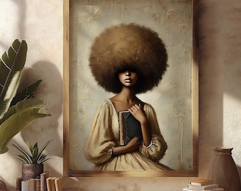 Vintage Afro-Chic Woman Painting, Black Art (Digital Download)