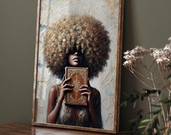 Vintage Afro-Chic Woman Art Print, Earth Tones (Digital Download)