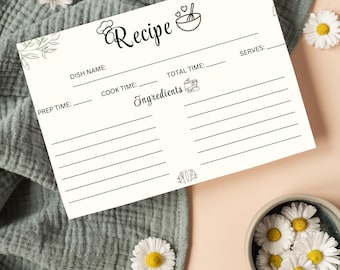 Simple DIY Recipe Card Template, Editable Minimalist Design, Printable Kitchen Organizer