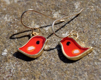 Pendientes pájaro rojo dorado