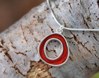 Red nest necklace , abstract , silver , resin