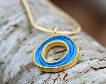 Turquoise nest necklace , abstract , gold , resin