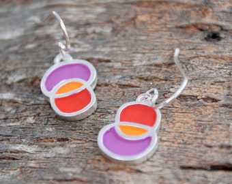 Purple and orange circle earrings