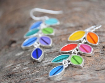 Vine silver earrings, colorful, resin inlay