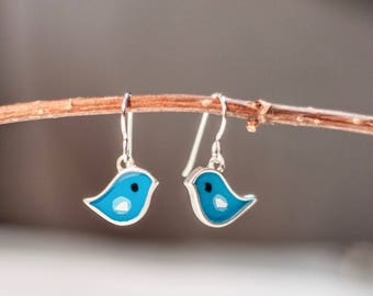 Bird earrings,sterling silver,resin inlay,turquoise,mixed media,hand made