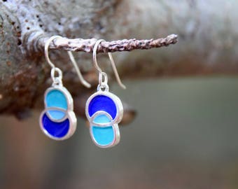 Blue circle earrings