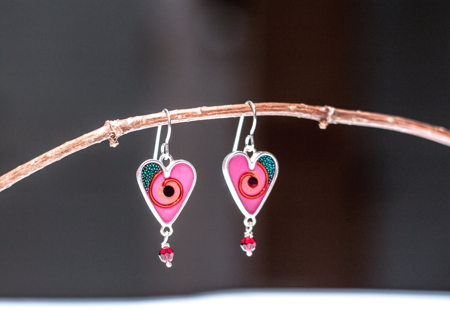 Dangle Hoop pink Heart Earrings Valentine's & Anniversary Etsy