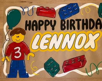 Lego Themed Birthday Banner | Lego Hand Painted Party Decor