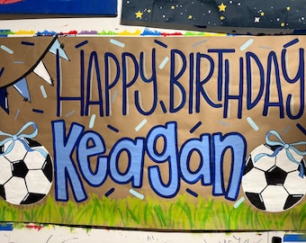 Hand Painted Soccer Birthday Banner: Custom Sports Party Decor